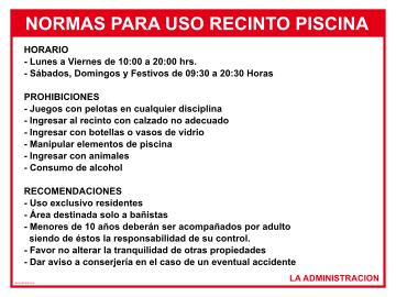 Normas para el uso de la piscina
