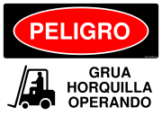 PELIGRO GRUA HORQUILLA OPERANDO