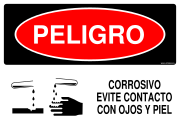 PELIGRO CORROSIVO EVITE CONTACTO CON OJOS Y PIEL