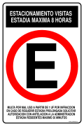 ESTACIONAMIENTO VISITAS ESTADIA MAXIMA 8 HORAS MULTA POR MAL USO A PARTIR DE 1 UF POR INFRACCION EN CASO DE REQUERIR ESTADÍA PROLONGADA SOLICITAR AUTORIZACION CON ANTELACION A LA ADMINISTRACION ESTADIA RESIDENTES MAXIMO 30 MINUTOS