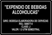 "EXPENDIO DE BEBIDAS ALCOHOLICAS" GIRO: BODEGA ELABORADORA DE CERVEZAS ROL: 508077-0 CLASE: J VALOR: 1.5 UTM SEMESTRAL