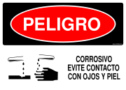 PELIGRO CORROSIVO EVITE CONTACTO CON OJOS Y PIEL